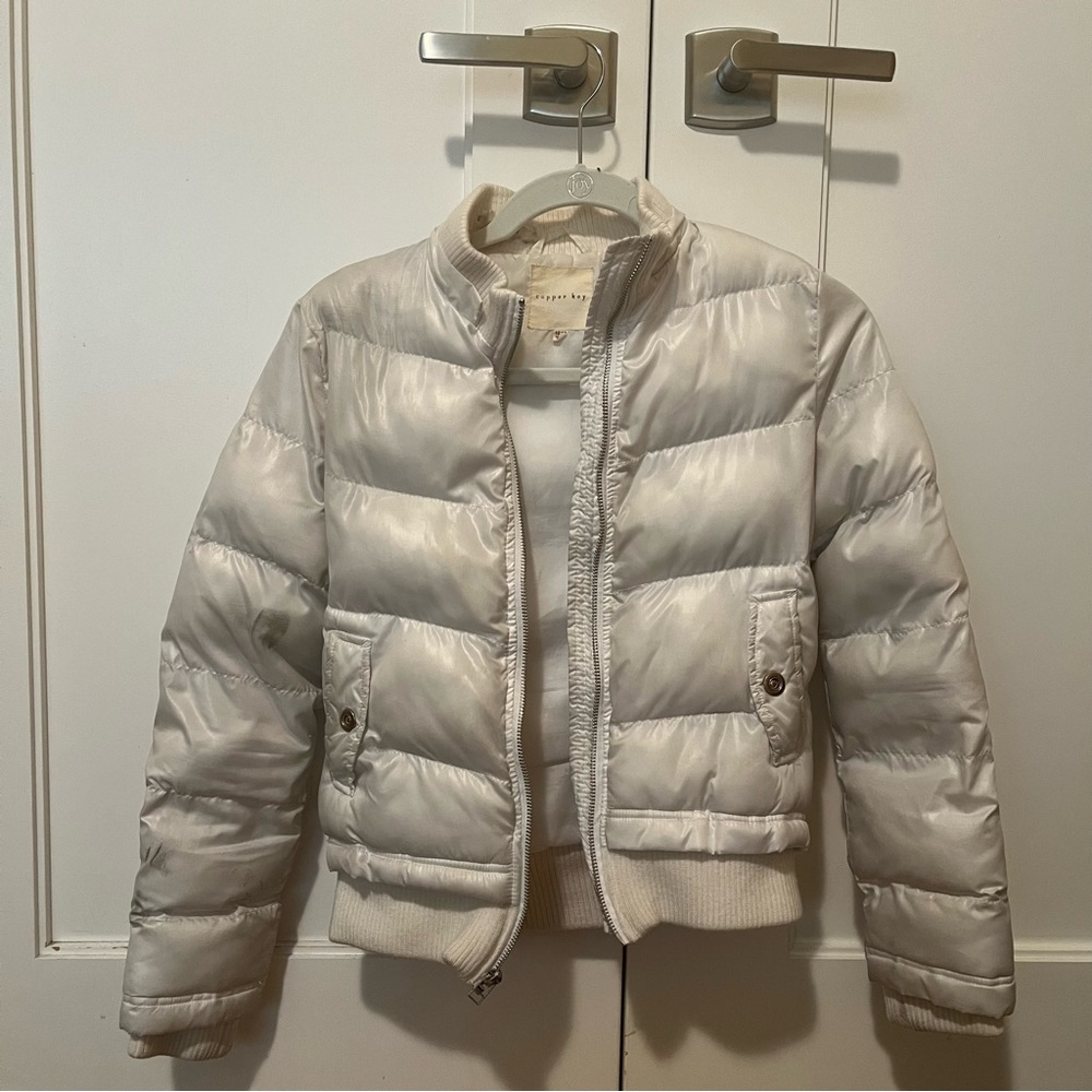 White Copper Key Bomber Jacket
